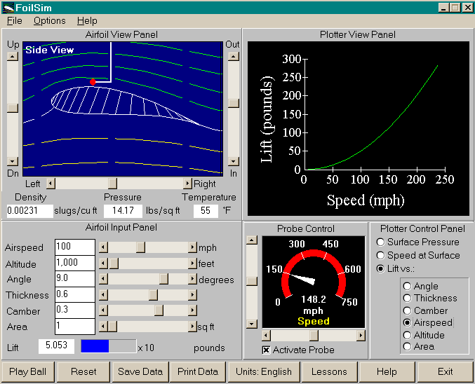 FoilSim Display Screen